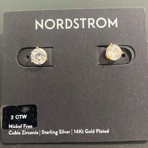 Nordstrom Cubic Zirconia Stud Earrings - 2ct. Gold Plate Setting NWT